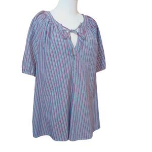 LANE BRYANT Blouse Top Plus‎ 16 XL Boho Peasant Flowy Natural Red White Blue